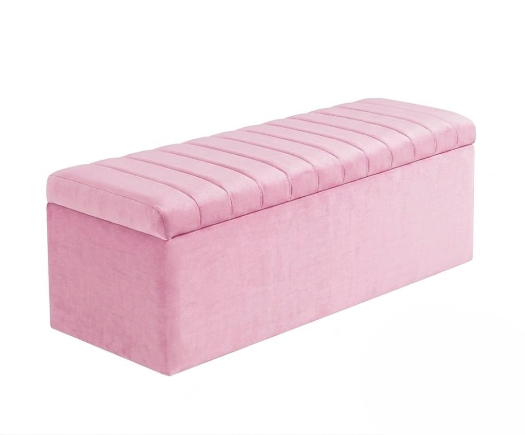 Large Ottoman Storage Box, Velvet Upholstered Blanket Box with Hinged Lid, End of Bed Storage Bench, Bedroom Ottoman Storage Bench, Storage Ottoman Seat for Living Room, Hallway & Bedroom