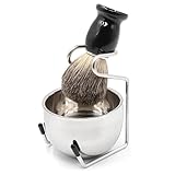 Shaving Set for Men contains Shaving Brush, Shaving Stand & Shaving Bowl for Salon, Barber, Home and Travelling- Shaving Kit Gift for Him, Husband, Boyfriend, Father (3 pieces) (Resin) (Black)
