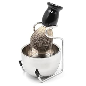 Shaving Set for Men contains Shaving Brush, Shaving Stand & Shaving Bowl for Salon, Barber, Home and Travelling- Shaving Kit Gift for Him, Husband, Boyfriend, Father (3 pieces) (Resin) (Black)