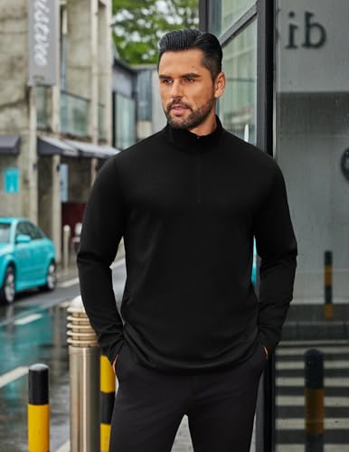 COOFANDY Men's Quarter Zip Up Pullover Long Sleeve Sweatshirt Mock Neck Golf Polo Sweater2