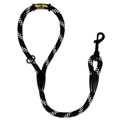 Guinzaglio a Corda Corto per Addestramento per Cani Grande Media Piccola. Fatto in Spagna. 60cm. Nero con Bianco