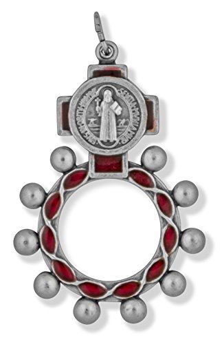 Saint Benedict Rosary Ring with Red Enamel Accents