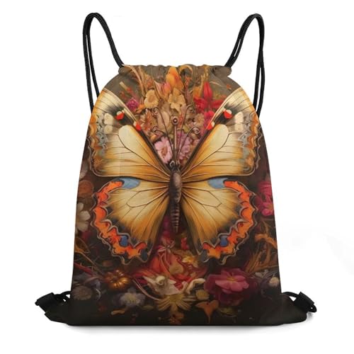 Butterfly Drawstring Backpack Durable Sport Gym Bags Daypack for Men Women 35 * 42cm