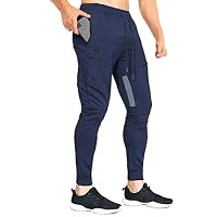 ZENWILL Mens Tapered Workout Joggers, Training Pants Slim Fit Gym Sweatpants with Zip Pockets（Small,Navy Blue