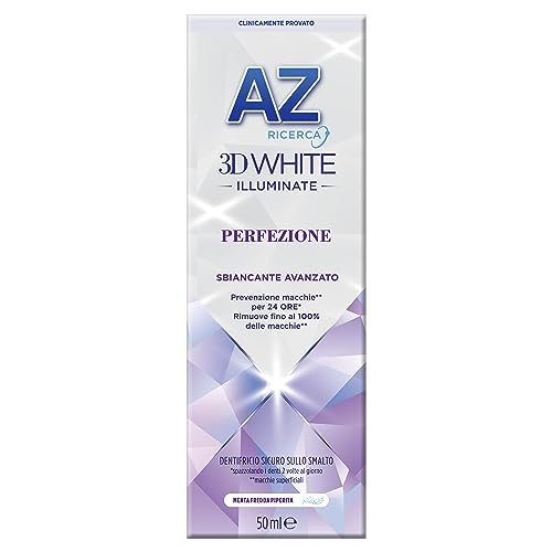 AZ Ricerca DENTIFRICIO 3D White Illuminate Perfezione, SBIANCANTE AVANZATO, RIMUOVE Fino al 100% delle MACCHIE Superficiali, Confezione SINGOLA da 50ml, Gusto MENTA FREDDA PIPERITA - Immagine 3