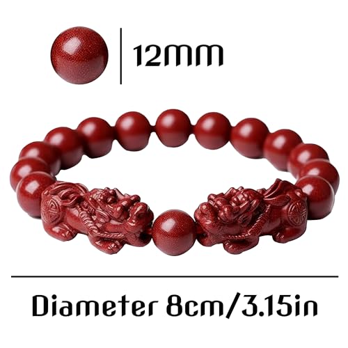 Double Pi Xiu Cinnabar Bracelet for Women, Feng Shui Wealth Amulet, Beaded Stretch Good Luck Jewelry4