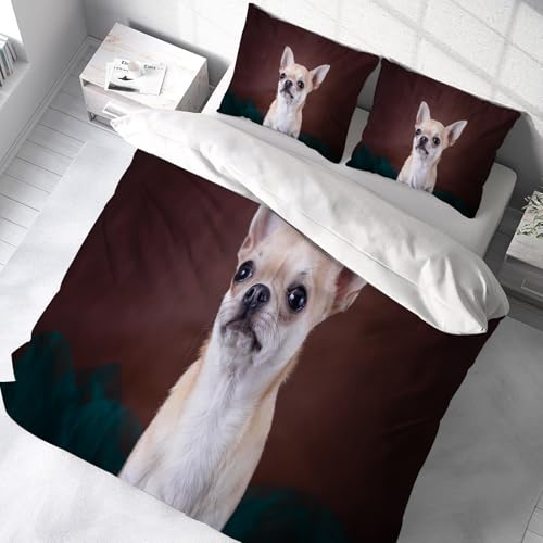 NIOYNJIS Bettwäsche Set 100% Baumwolle ist,Chihuahua Tiere Hunde freundlich Welpe klein Wildtiere Hund süßes Tier,und allem auch für Personen mit Hautsensibilisierung empfohlen 228x264cm