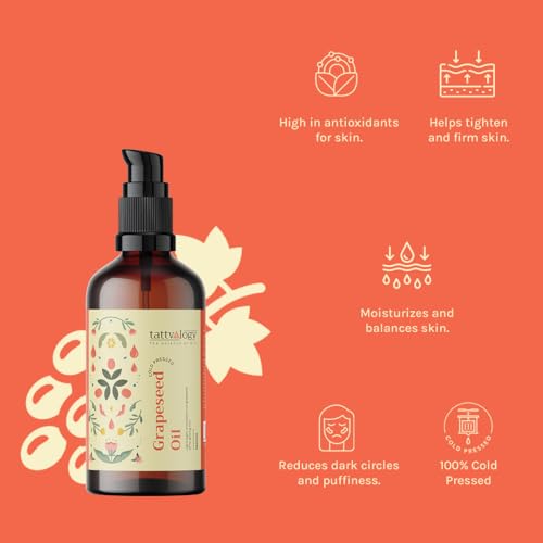 Image of Tattvalogy Pure Grapeseed Oil | Cold Pressed Grapeseed Oil | For Face & Body | Eliminates Wrinkles, Scares, Acne, Blemishes, Dry & Oily Patches | Rich Essential Nutrients & Vitamins (15ml)