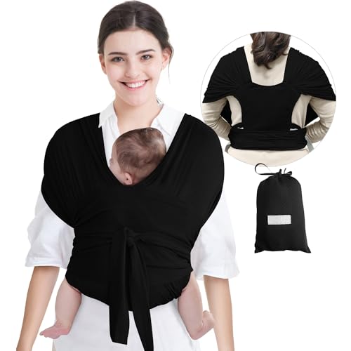 Baby Wrap Carrier, Infant Carrier Slings for Newborn up to 50 lbs, Adjustable Baby Wrap Newborn to Toddler Stretchy Infant Sling, Baby Carrier Wrap, Hands Free Baby Carrier Sling, Perfect for Newborn Babies and Children(Black)
