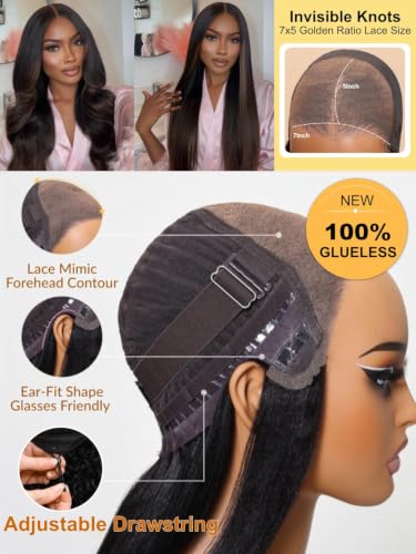 Image of Sunber Yaki Straight Ombre Chestnut Human Hair Wigs with Drawstring 16inch
