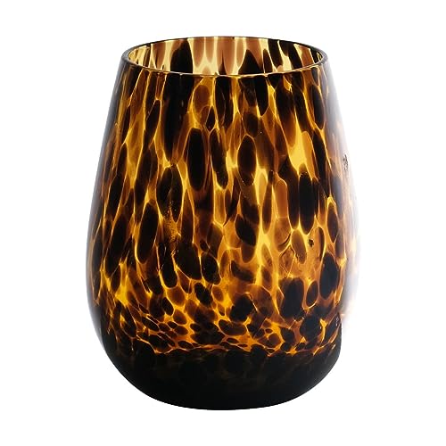 INNA-Glas Bauchiges Teelichtglas Russell, Leopardenmuster, braun-klar, 12...