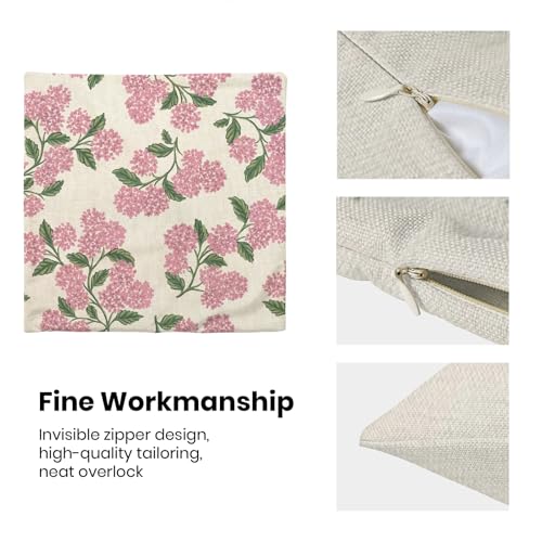 Pink Hydrangea Floral Pillow Covers 18x18 Inch Vintage Spring Flowers Throw Pillow Covers Set of 2 Vintage Seasonal Summer Outdoor Pillow Cases Home Decor for Living Room Bedroom Linen Square Cushion — view 6
