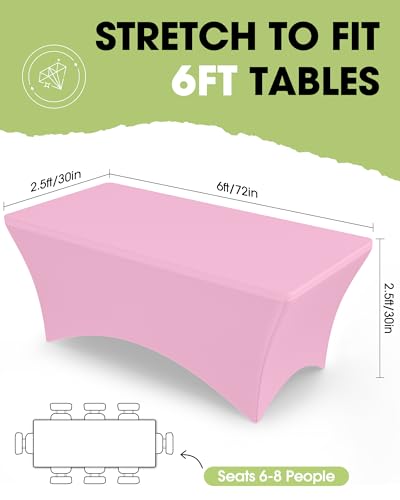 Image of Pureegg Spandex Tablecloth 6ft - 2 Pack, Fitted and Tight Cloth for Rectangle Table, Wrinkle-Free and Stretch Table Cover for Party, Wedding, Banquet and Birthday, Pink
