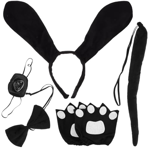 TOGEVAL Diadema Orejas Perro Accesorios Disfraz Pajarita Guantes para Adultos y en Carnaval y Cumpleaños