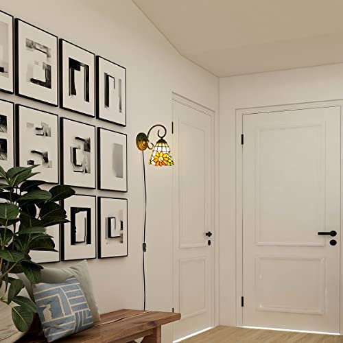 Image of Kiven Wall lamp E26 1-Light Plug-in Bulb not Included Wall Sconce Glass Shade 6 Foot Black Cord(BD0534)