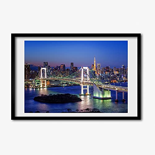 Affiche Pont à Tokio 60x40 cm avec cadre en bois pour habiller un mur vide