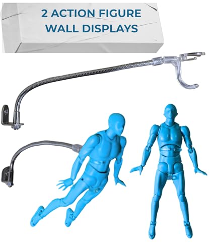 Action Figure Stand Wall Display | Flying Action Figure Display | Adjustable Metal Support Arm | Hidden Stand | Made for 6 Inch Marvel Legends | Clear | Show Off Your Flying Collectibles (2 Pack)