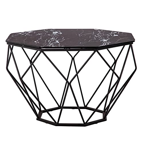 Lola Home Table d'appoint géométrique avec Cristal Noir et Effet marbre Acier Ø 70x43 cm