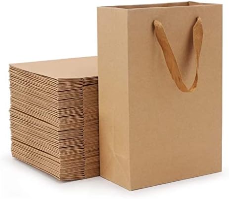 WAIZHIUA 16Pcs Paper Gift Bags, 28x20x10cm Kraft Paper Party Bags Carrier Bag Tote Bag Present Treat Bag with Handles for Birthday, Wedding, Christmas Party, Shopping, Baby Shower