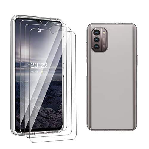 LYZXMY Funda para Nokia G21/G11(6.53') Transparente Carcasa + 3 Unidades Protector de Pantalla Vidrio Templado, Cover Caso Gel TPU Silicona Suave Case
