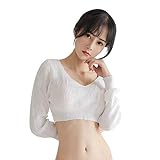 HongH Women's Long Sleeve Cropped Sweater Wear Loose Fit V Neck Knit Top Lightweight Sexy Lingerie Erotic Costume (643# White)