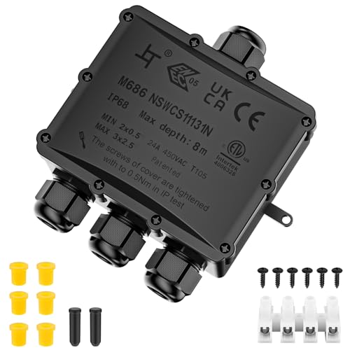 Gaethra Scatola di derivazione IP68, scatola di derivazione a 4 vie, impermeabile, per esterni, buona impermeabilità, cavo da 4-8 mm, per giardini, attrezzature all'aperto, lampioni stradali