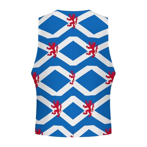 Flag of Scotland with Lion Rampant Suit Vest for Men Waistcoat Dressy V Neck Button Down Sleeveless Business Jacket Coat 7