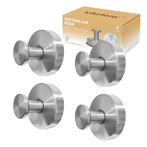 Xikelooy 4 Pcs Suction Cup Hooks,No-Drill Suction Cup Hooks, Removable Hook,Towel Hook,Suction Hook for Shower,Bathroom, Bedroom, Glass Window