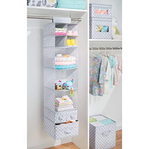 Mdesign Soft Fabric Over Closet Rod Hanging Storage Organizer With 7 Shelves And 3 Removable Drawers For Child/Kids Room Or Nursery - Polka Dot Pattern - Light Gray With White Dots #TOP6