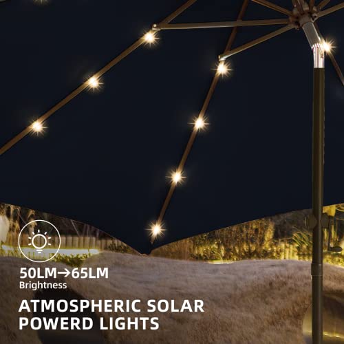 Wikiwiki 9Ft Outdoor Patio Table Umbrella, Sturdy Solar Led Market Umbrella For Deck, Pool, Garden W/Tilt, Crank, 32 Led Lights - Navy Blue #TOP3