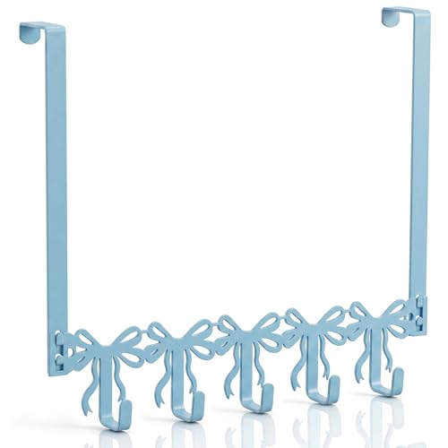 Moxweyeni Blue Bow Over the Door Hooks, 5 Hook for Towel Coat Hat Bag by Moxweyeni - Used condition - US$18.23