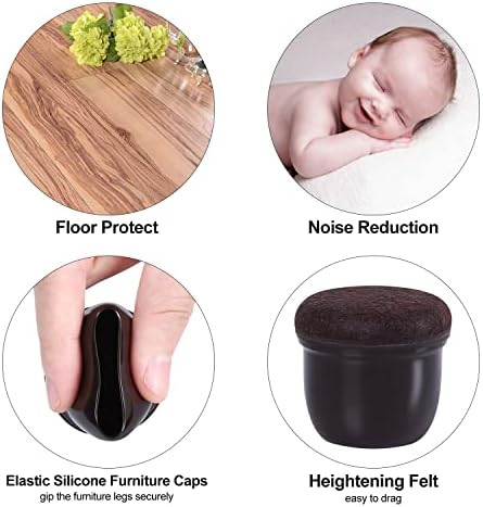 RCHYFEED Upgrade 24 pcs Chair Leg Caps Floor Protectors 1 inch Silicone, Furniture Leg Protector with Felt Pads Reusable, Table Chair Leg Covers Cups Smooth Moving, Prevent Scratches, Reduce Noise