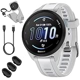 Garmin 010-02863-21 Forerunner 165 Smart Sport Watch, Mist Gray + Whitestone Bundle with Deco Essentials Charging Dock, 3X Silicone Dust Cover and USB Type C Charging and Sync Cable