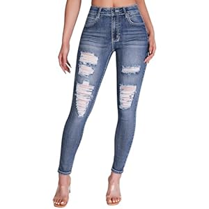 roswear Women’s Essentials Ripped Mid Rise Destroyed Skinny Jeans