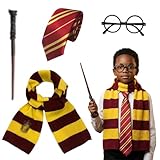 JSTHHTT 4 Pcs Costume Magicien Kit, Costume de Magicien Enfant Adultes, Baguette Magique, Écharpe et Cravate Accessoires, Kit d'accessoires Déguisement pour Halloween Fête Carnaval Part