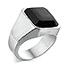 Produktbild BOBIJOO JEWELRY - Chevalière Bague Homme Cabochon Carré Agate Noire Onyx Acier Inoxydable 316L Plein - 17,8 (7 US)