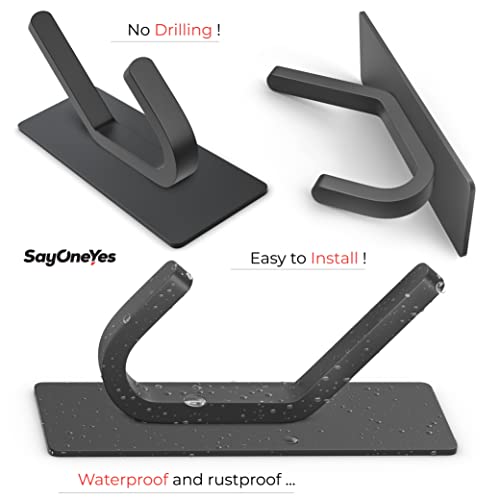 Sayoneyes Adhesive Towel Hooks For Hanging – Matte Black Sus304 Stainless Steel Waterproof Wall Hooks With Strong Adhesive Tapes – 3M Hooks For Bathroom, Bedroom, Kitchen – 4 Pack #TOP1