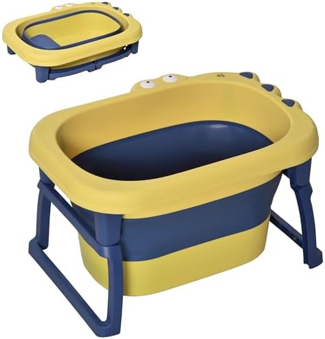 HOMCOM Bañera Plegable para Bebé de Recién Nacidos hasta 6 Años Bañera Portá...