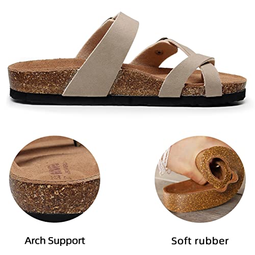 Guoluofei Women's Cork Footbed Slide Sandals With Arch Support,Comfortable Summer Beach Sandals For Women Girls Ladies #TOP4