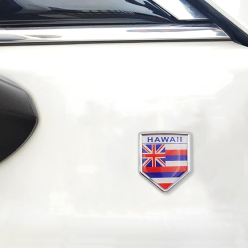 Image of Overdecor Hawaii Flag Decal Stickers Car Emblem Hawaii Car Accessories Decorations Chrome Shield Flag Sticker Decals for Cars Truck Vehicles, 2 Pack