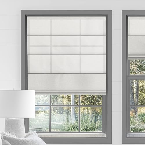Sulugood Cordless Roman Shades for Windows Light Filtering, Treatment Insulated Window Shades for Home Living Room Bedroom, (Light Filtering White 36