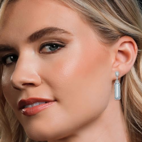 Gem Stone King 925 Sterling Silver Simulated Aquamarine Art Deco Dangle Earrings For Women (12.00 Cttw, 2 Inch)4