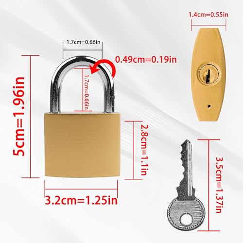 Lamondre Vorhängeschloss 32mm, 2 Stück Schloss mit schlüssel, vorhängeschloss klein, Vorhangschloss mit schlüssel für Koffer, Schränke, Fitnessstudio-Schließfächer, Spinde, Werkzeugkisten, Gold
