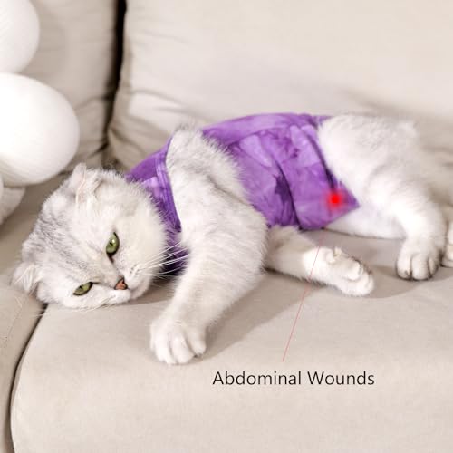 Cat Recovery Suit for Male and Female Surgical Post Surgery Soft Cone Onesie Tie Dye Cats Shirt Clothes Neuter Licking Protective Diapers Outfit Cover Kitten Spay Collar Alternative(Purple, S) by Dotoner - Image 8