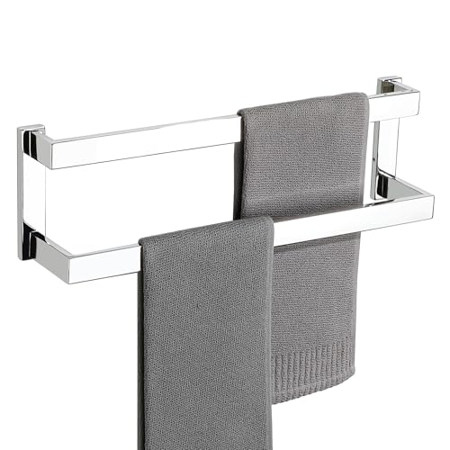 SAYAYO Chrome Towel Rail Wall Mounted 50CM Double Bath Towel Holder for Bathroom Kitchen, 2-Tier Towels Rack SUS304 Stainless Steel