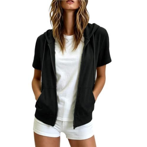 Women’s Short Sleeve Zip Up Hoodie with Pockets