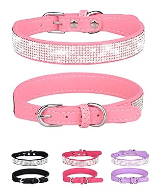 Dog Collar for Small Dogs, Adjustable Leather Suede Bling Dog Collars,Pink Dog Collar Cat Collar, Rhinestone Dog Collar(S, Pink)