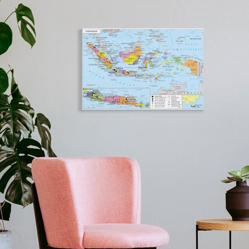 Indonesia 地図ポスター 世界地図ポスター 装飾 絵 キャンバス 壁アート リビングルーム 寝室 印刷 パネル20x30inch(50x75cm) [5]