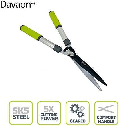 Premium Heavy Duty Garden Shears - Hedge Shears with Advanced Geared Mechanism, Lightweight Anti-Slip Handles, Razor-Sharp Blades and Rust-Resistant Steel, 560mm, Davaon Pro