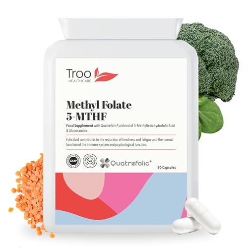 Troo Health Care Folic Acid 600µg 90 Capsules as Quatrefolic Methyl Folate 5-MTHF Supplement - 6S-5-Methyltetrahydrofolate - Superior Bioavailable Activated Folic Acid Supplement - UK Manufactured